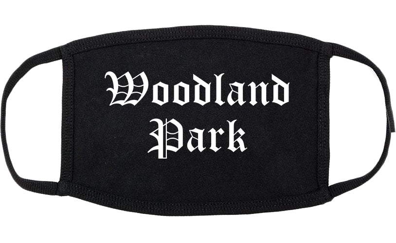 Woodland Park Colorado CO Old English Cotton Face Mask Black