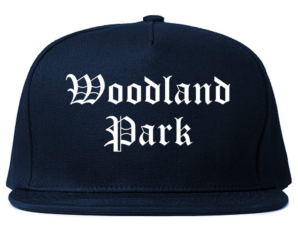 Woodland Park Colorado CO Old English Mens Snapback Hat Navy Blue