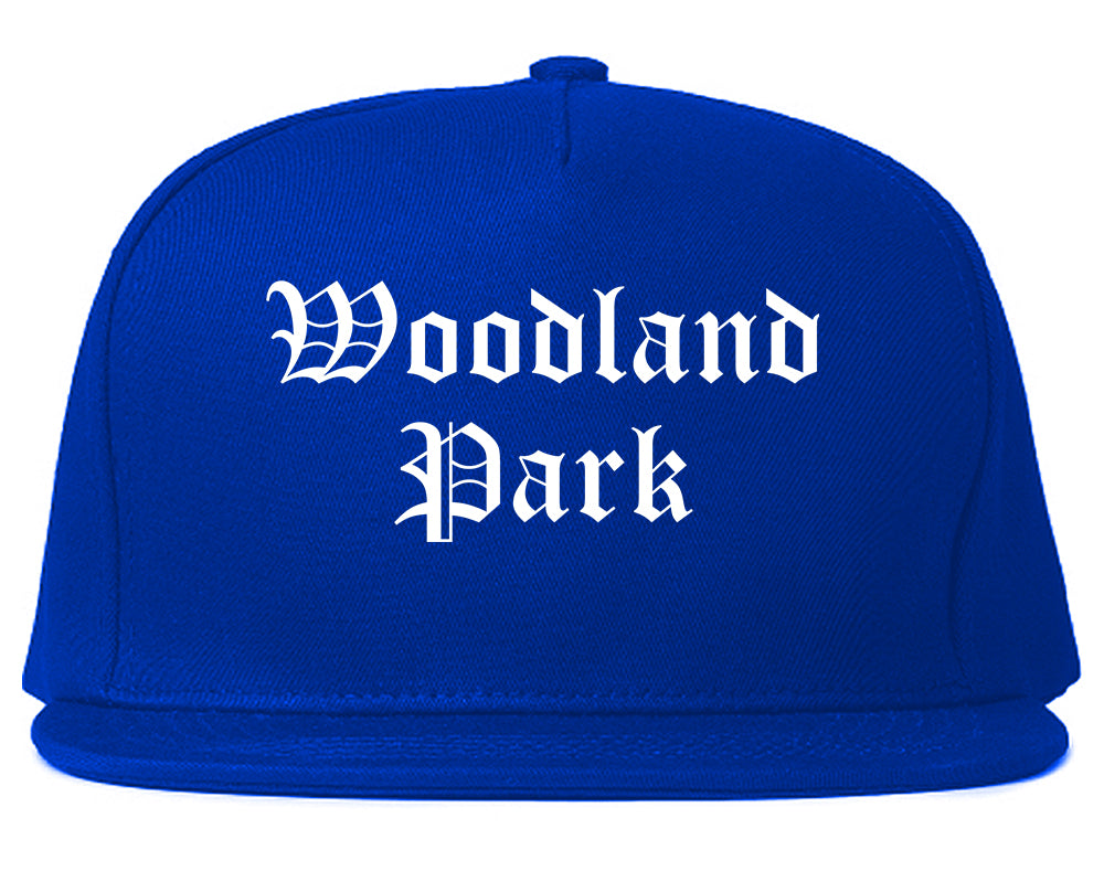 Woodland Park Colorado CO Old English Mens Snapback Hat Royal Blue