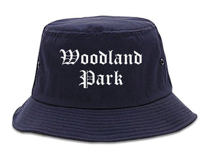 Woodland Park Colorado CO Old English Mens Bucket Hat Navy Blue