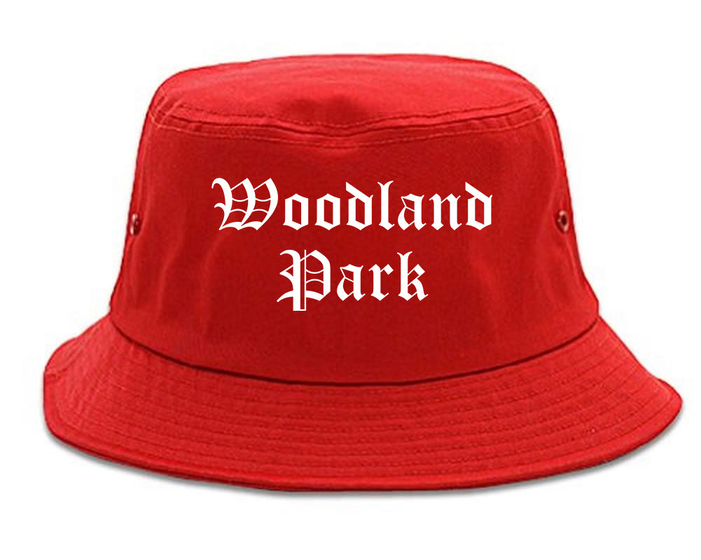 Woodland Park Colorado CO Old English Mens Bucket Hat Red