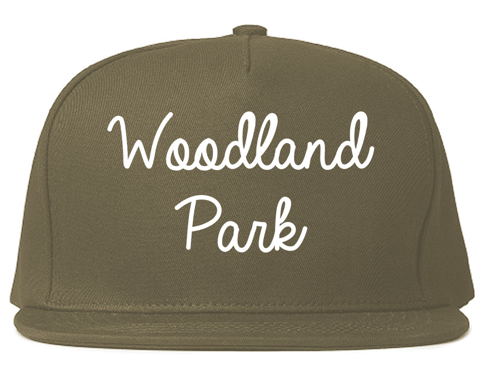 Woodland Park Colorado CO Script Mens Snapback Hat Grey