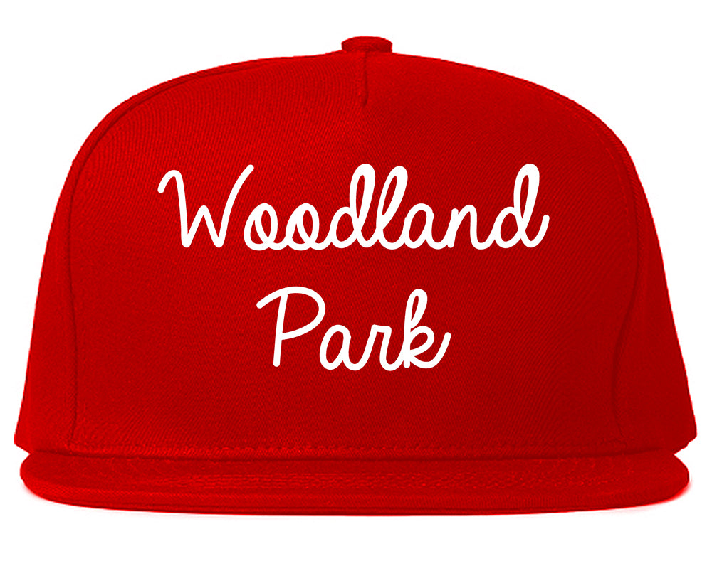 Woodland Park Colorado CO Script Mens Snapback Hat Red