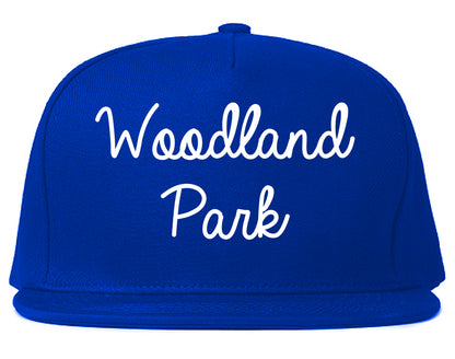 Woodland Park Colorado CO Script Mens Snapback Hat Royal Blue