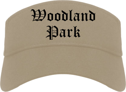 Woodland Park Colorado CO Old English Mens Visor Cap Hat Khaki