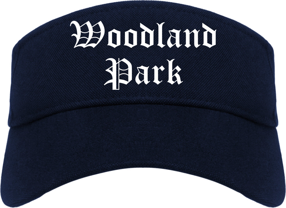 Woodland Park Colorado CO Old English Mens Visor Cap Hat Navy Blue
