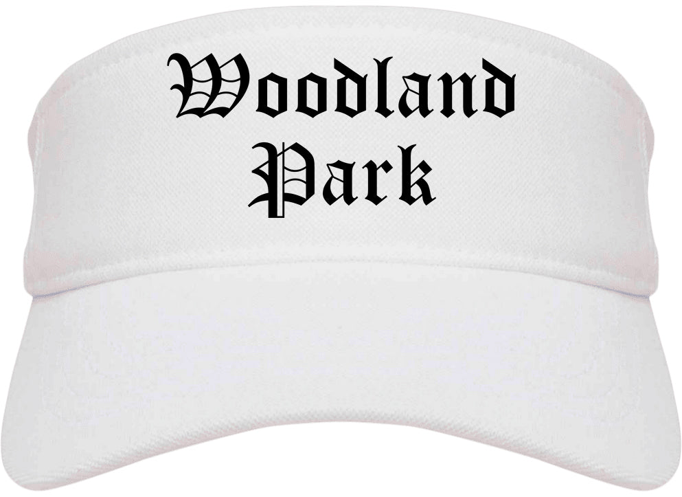 Woodland Park Colorado CO Old English Mens Visor Cap Hat White
