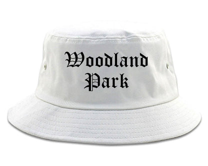 Woodland Park Colorado CO Old English Mens Bucket Hat White