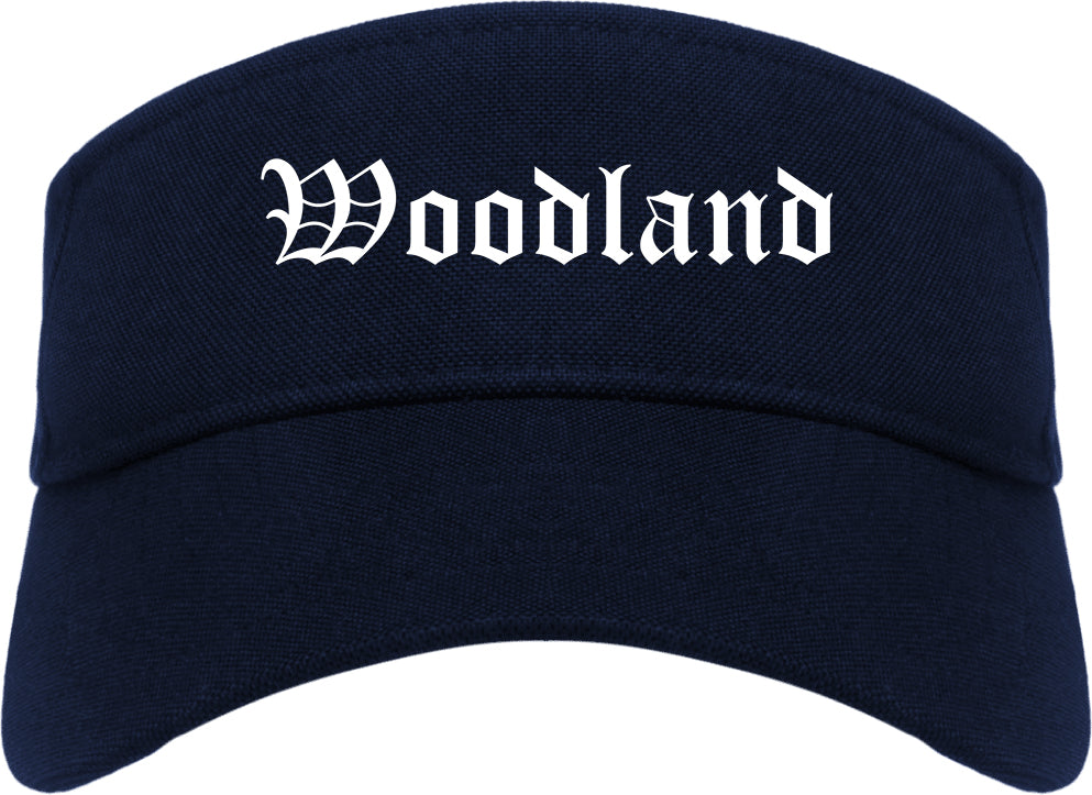 Woodland Washington WA Old English Mens Visor Cap Hat Navy Blue