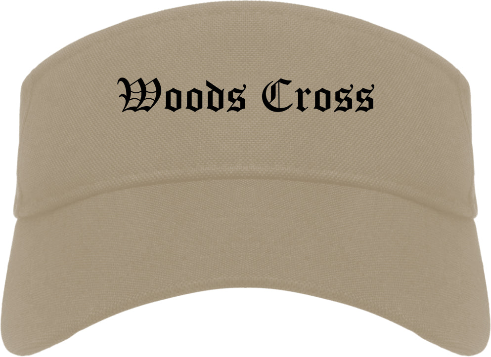 Woods Cross Utah UT Old English Mens Visor Cap Hat Khaki
