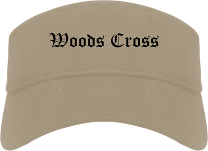 Woods Cross Utah UT Old English Mens Visor Cap Hat Khaki