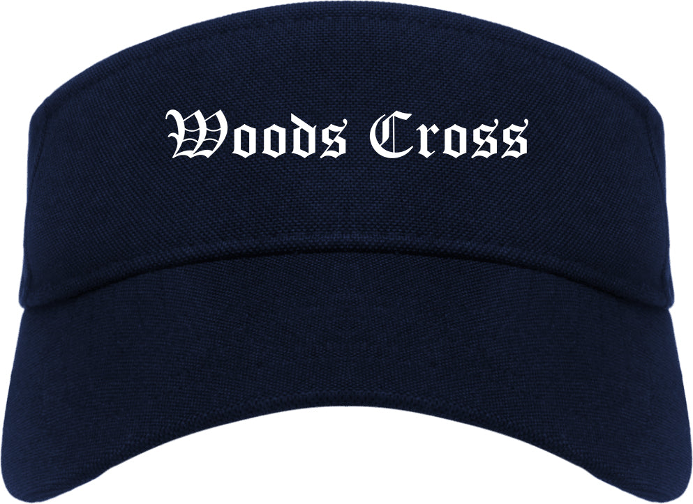 Woods Cross Utah UT Old English Mens Visor Cap Hat Navy Blue
