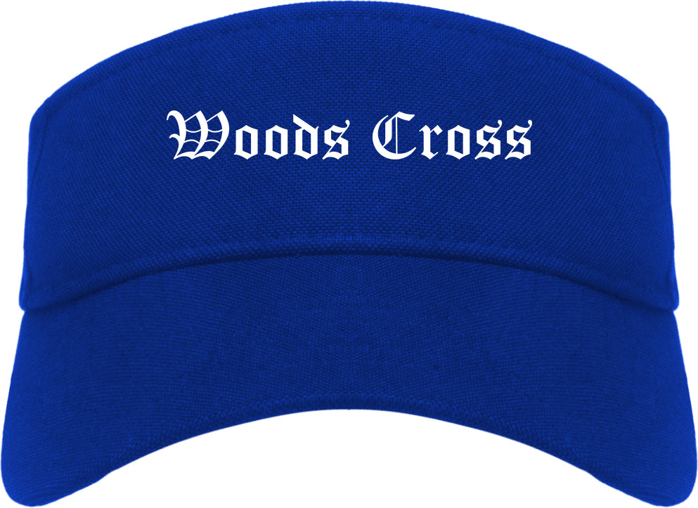 Woods Cross Utah UT Old English Mens Visor Cap Hat Royal Blue