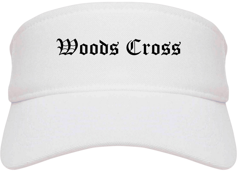 Woods Cross Utah UT Old English Mens Visor Cap Hat White