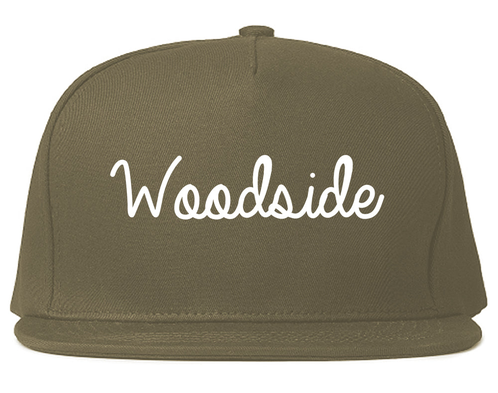 Woodside California CA Script Mens Snapback Hat Grey
