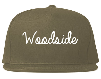 Woodside California CA Script Mens Snapback Hat Grey