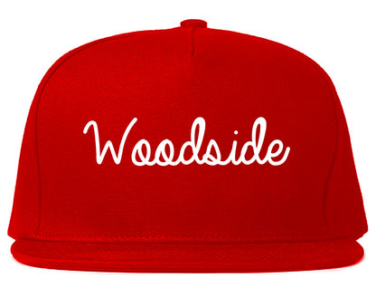 Woodside California CA Script Mens Snapback Hat Red