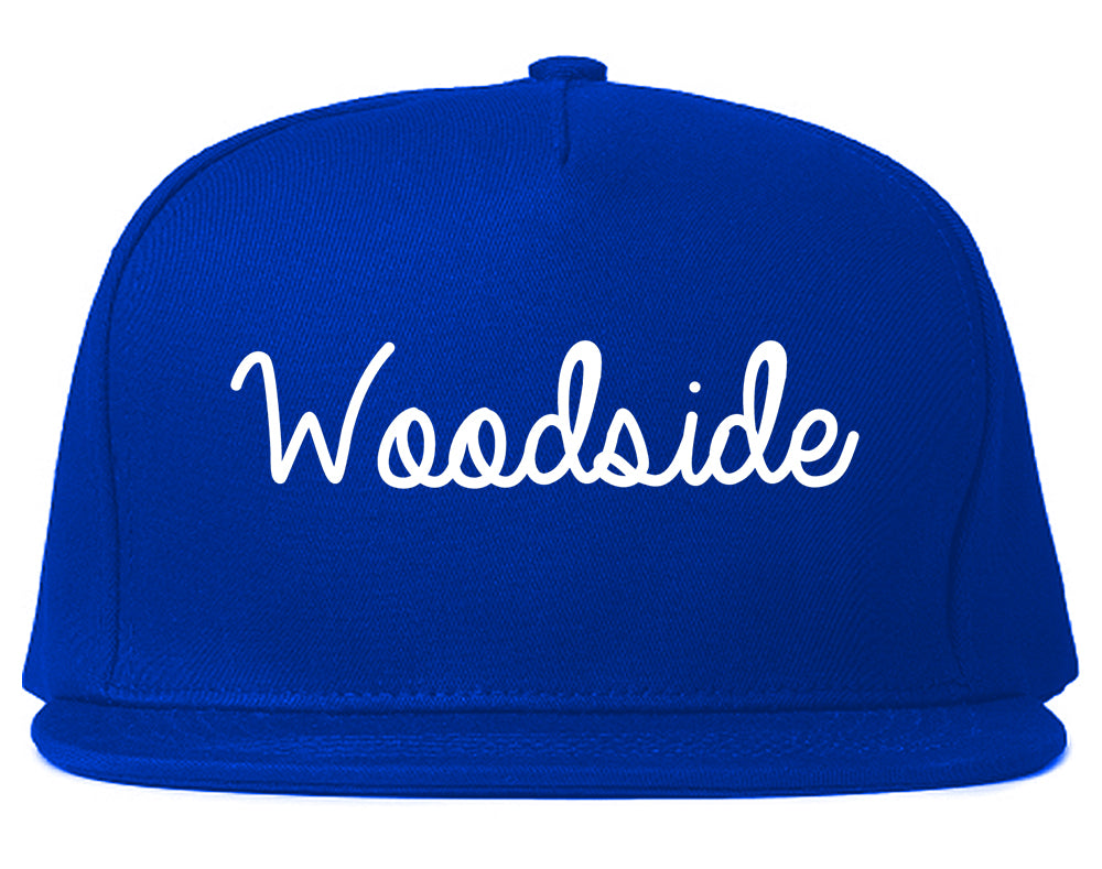 Woodside California CA Script Mens Snapback Hat Royal Blue