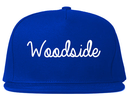 Woodside California CA Script Mens Snapback Hat Royal Blue