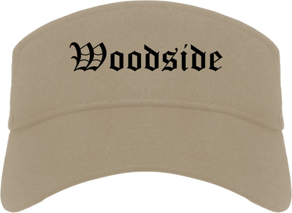 Woodside California CA Old English Mens Visor Cap Hat Khaki