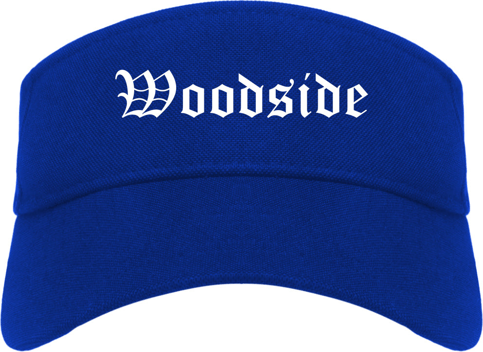 Woodside California CA Old English Mens Visor Cap Hat Royal Blue
