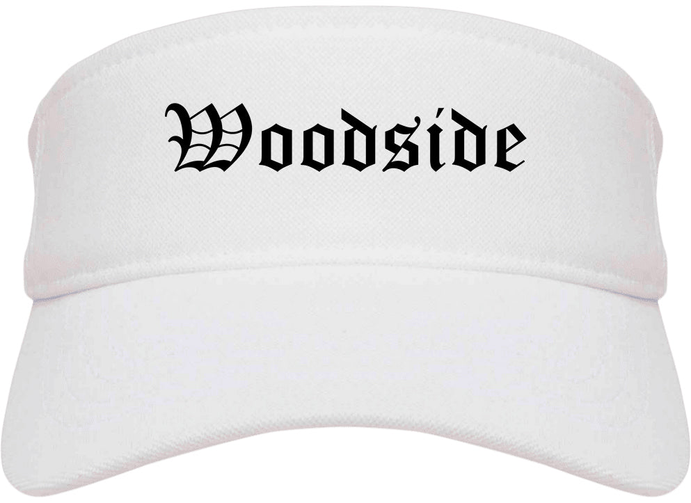 Woodside California CA Old English Mens Visor Cap Hat White
