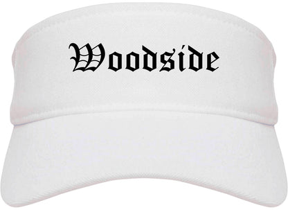 Woodside California CA Old English Mens Visor Cap Hat White