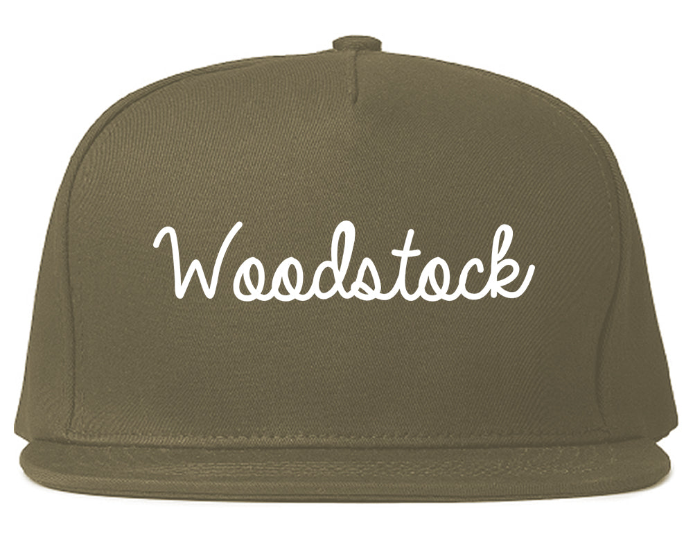 Woodstock Illinois IL Script Mens Snapback Hat Grey