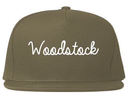 Woodstock Illinois IL Script Mens Snapback Hat Grey