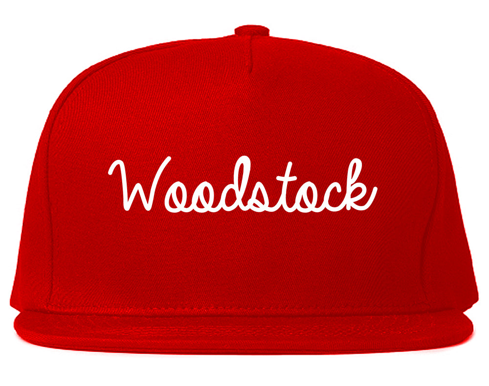 Woodstock Illinois IL Script Mens Snapback Hat Red