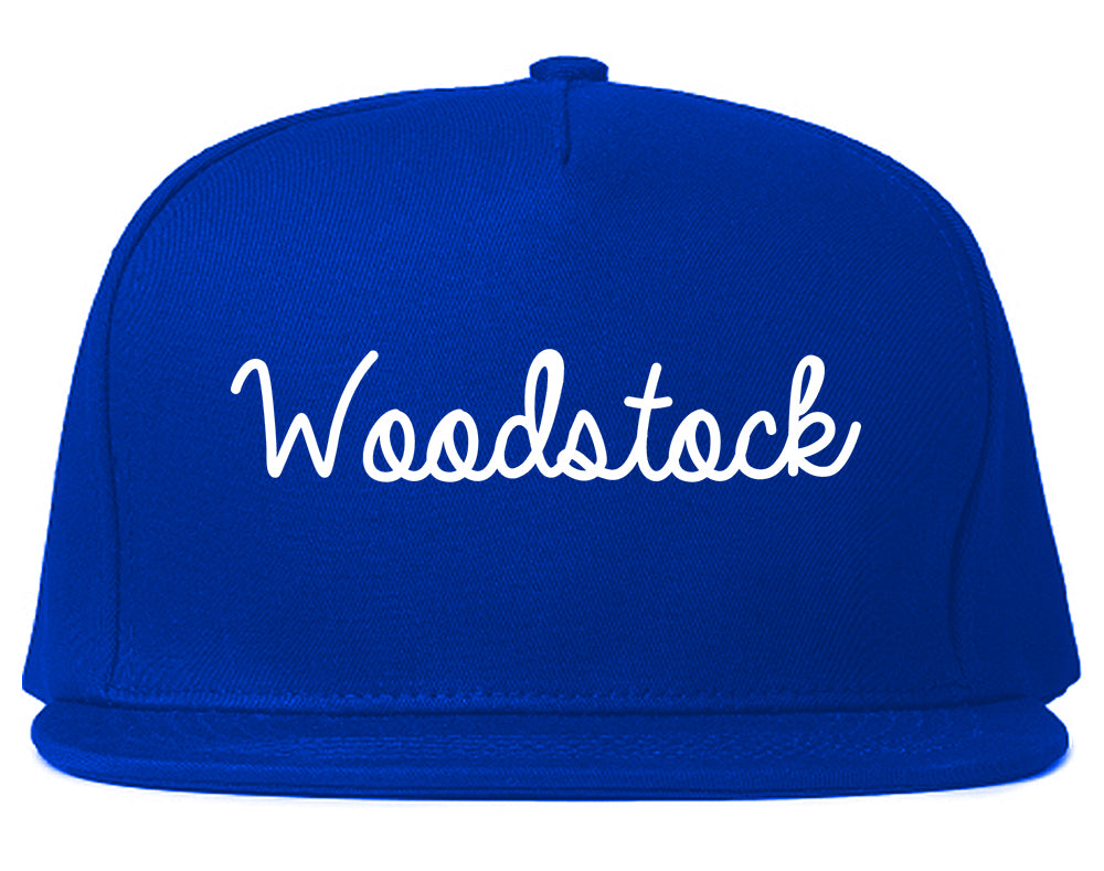 Woodstock Illinois IL Script Mens Snapback Hat Royal Blue