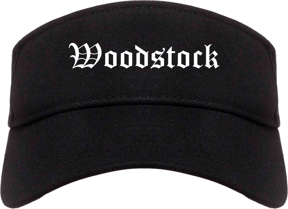 Woodstock Illinois IL Old English Mens Visor Cap Hat Black