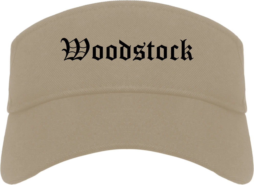Woodstock Illinois IL Old English Mens Visor Cap Hat Khaki
