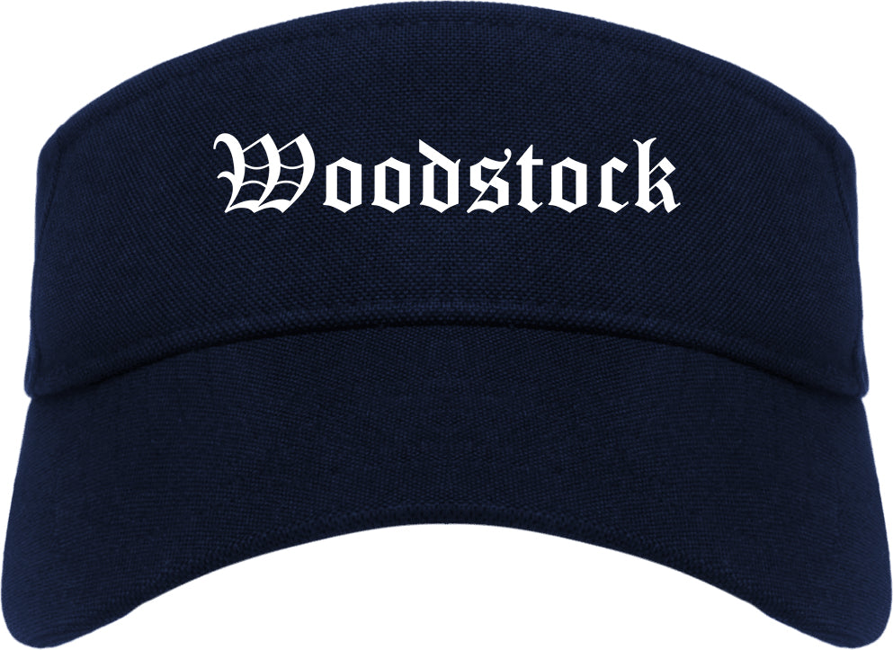 Woodstock Illinois IL Old English Mens Visor Cap Hat Navy Blue