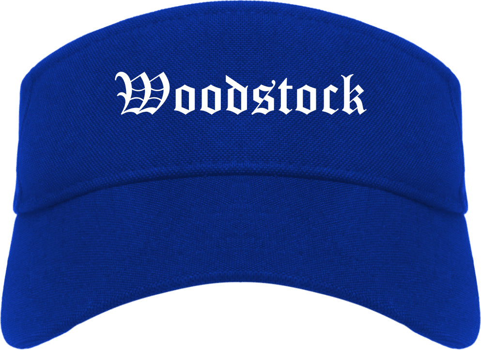 Woodstock Illinois IL Old English Mens Visor Cap Hat Royal Blue