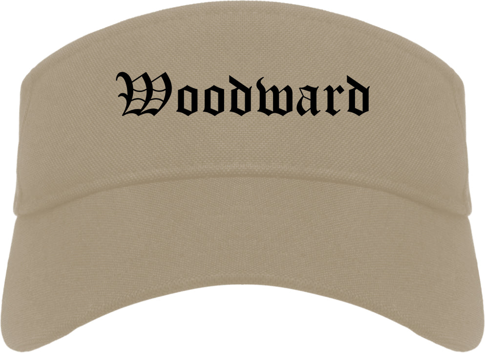 Woodward Oklahoma OK Old English Mens Visor Cap Hat Khaki