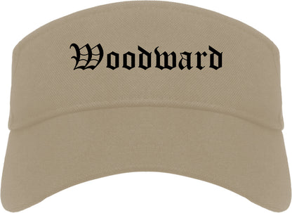 Woodward Oklahoma OK Old English Mens Visor Cap Hat Khaki