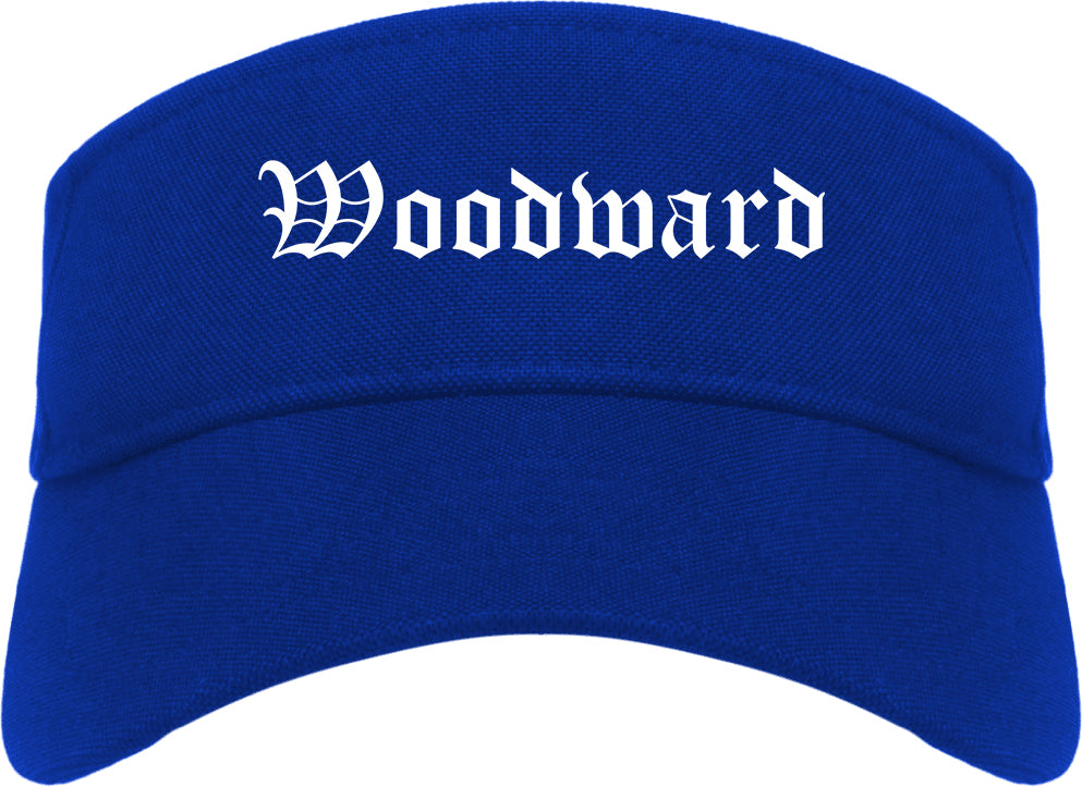 Woodward Oklahoma OK Old English Mens Visor Cap Hat Royal Blue
