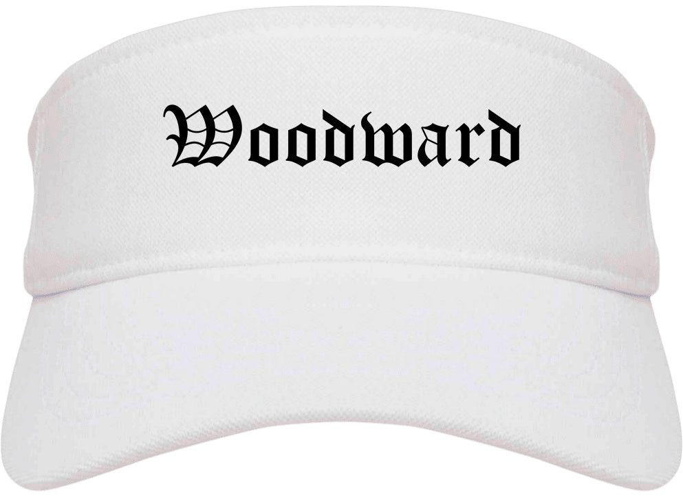 Woodward Oklahoma OK Old English Mens Visor Cap Hat White