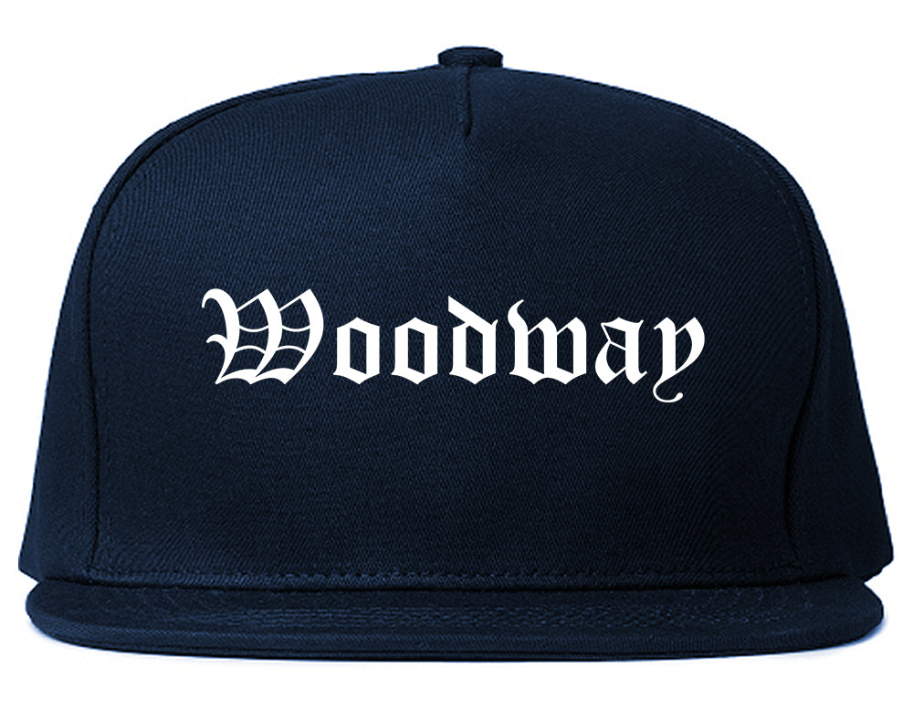 Woodway Texas TX Old English Mens Snapback Hat Navy Blue