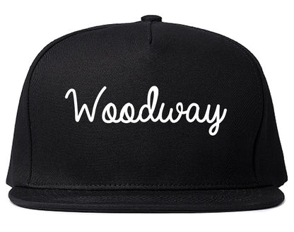 Woodway Texas TX Script Mens Snapback Hat Black