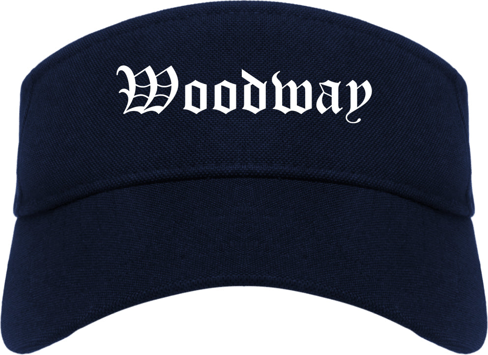 Woodway Texas TX Old English Mens Visor Cap Hat Navy Blue