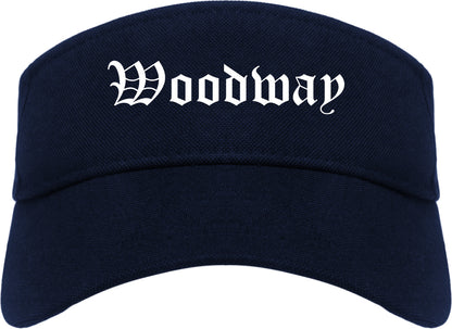 Woodway Texas TX Old English Mens Visor Cap Hat Navy Blue