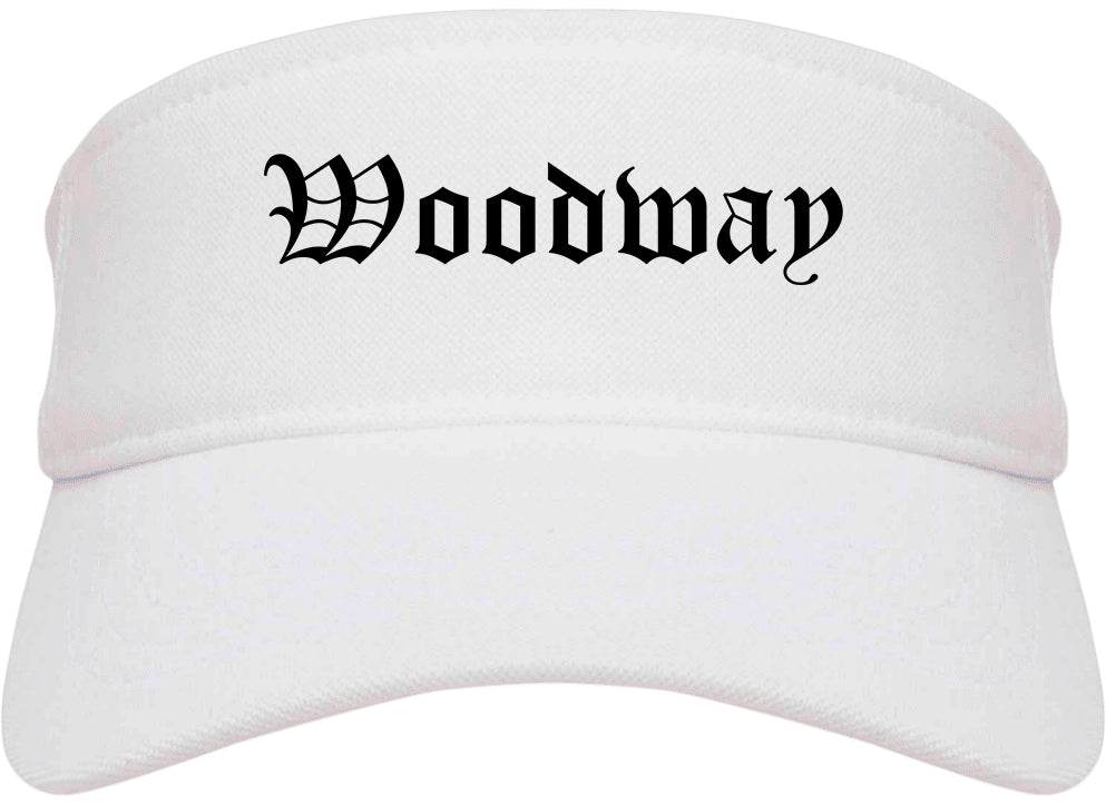 Woodway Texas TX Old English Mens Visor Cap Hat White