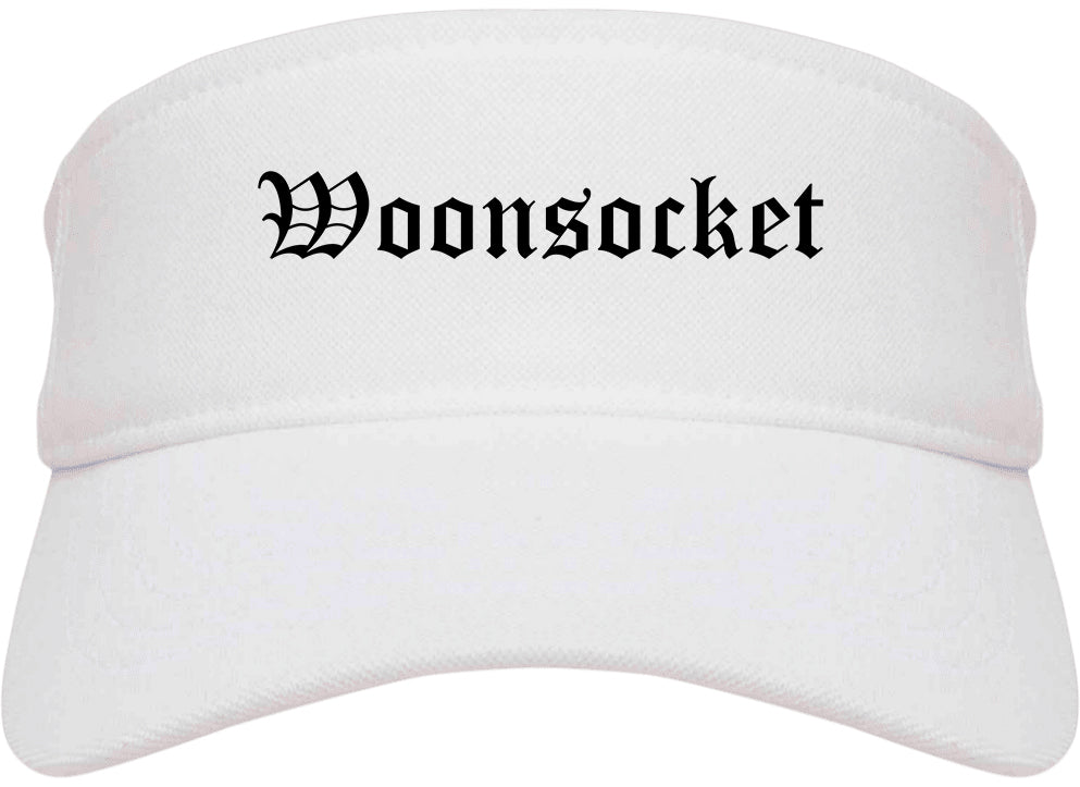 Woonsocket Rhode Island RI Old English Mens Visor Cap Hat White