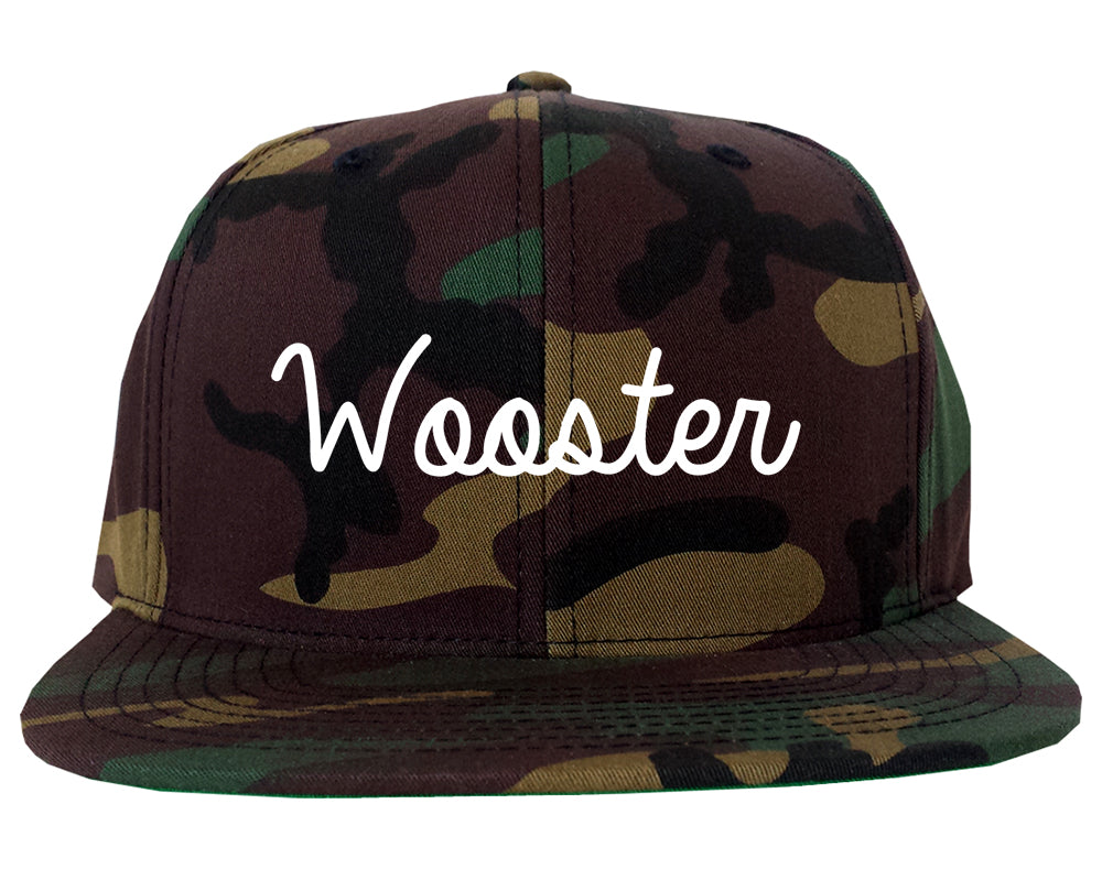 Wooster Ohio OH Script Mens Snapback Hat Army Camo