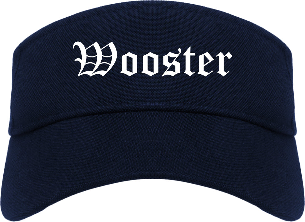 Wooster Ohio OH Old English Mens Visor Cap Hat Navy Blue