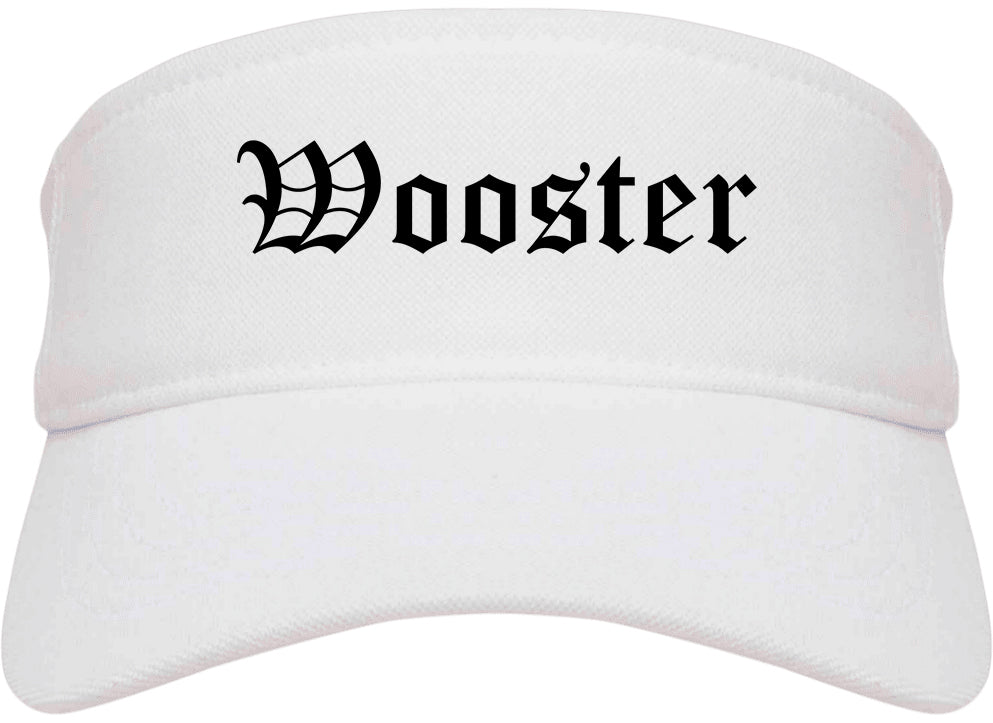 Wooster Ohio OH Old English Mens Visor Cap Hat White