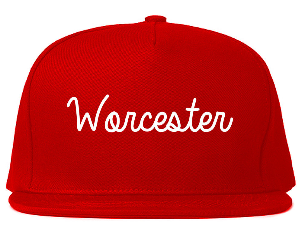 Worcester Massachusetts MA Script Mens Snapback Hat Red