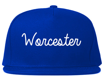 Worcester Massachusetts MA Script Mens Snapback Hat Royal Blue